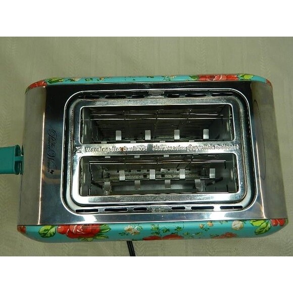 The Pioneer Woman Slice Toaster Vintage Floral Teal W/Red Flowers Tested/WORKS! - Picture 8 of 11